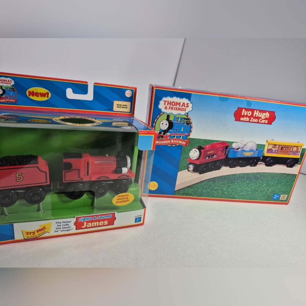 Thomas & Friends Wooden Railway Learning Curve James & Ivo Hugh  Zoo Cars Vtg